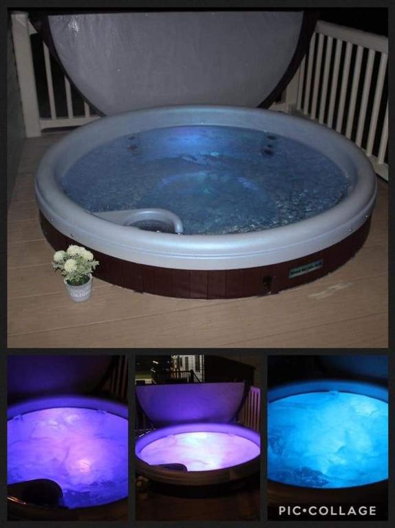 a collage of three pictures of a hot tub at Hot tub breaks Lancaster Cresent tattershall lakes in Lincoln