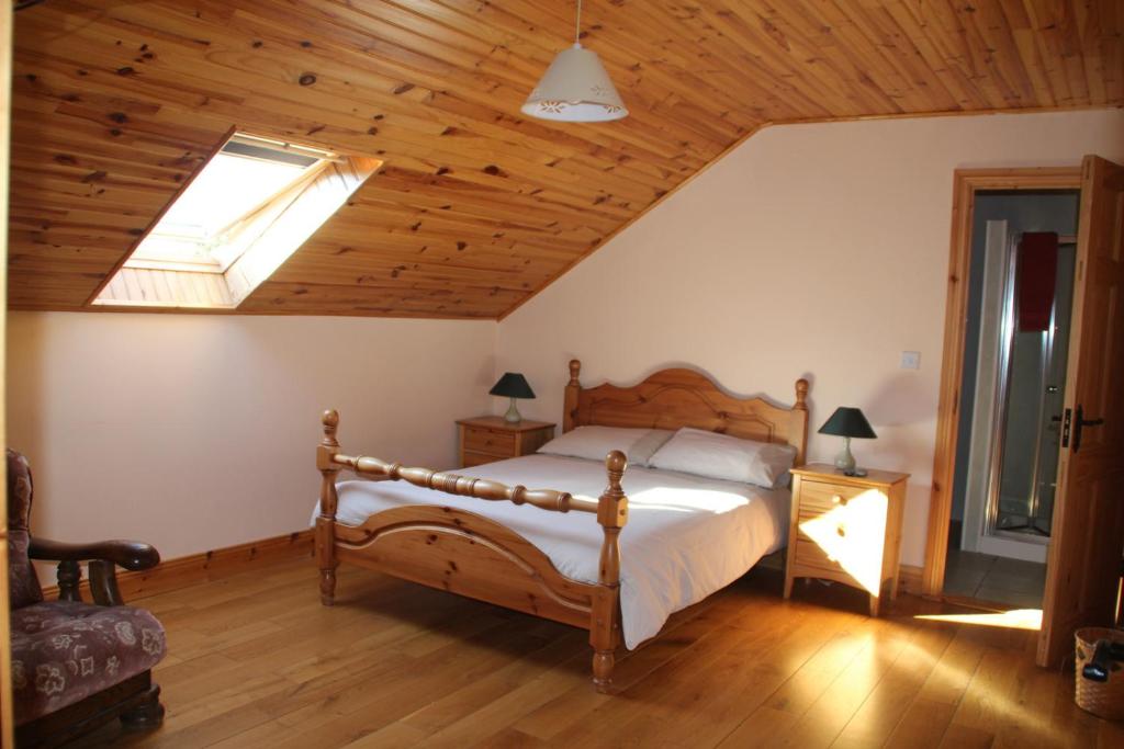 a bedroom with a bed and a skylight at Woodview House Bed and Breakfast in Ballinrobe