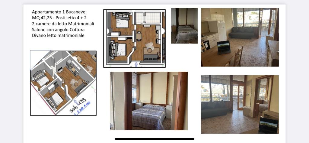 un collage de cuatro fotos de una sala de estar en TERMINILLO - I Fiori del Terminillo - Tre Faggi, en Terminillo