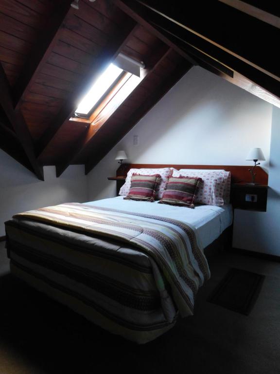 1 dormitorio con 1 cama con luz en el techo en Ikalum Apart en El Calafate
