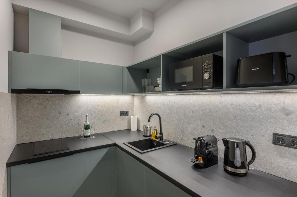 Kuchyň nebo kuchyňský kout v ubytování Florin Apart Hotel