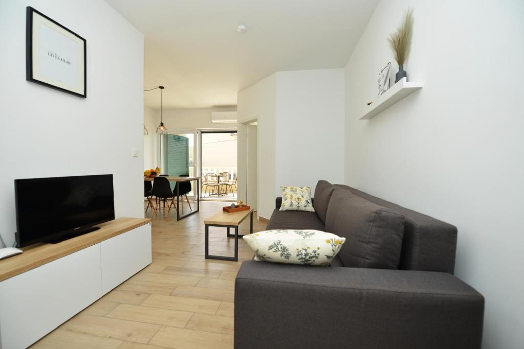 Televízia a/alebo spoločenská miestnosť v ubytovaní Apartments Villa Tećo mit Pool