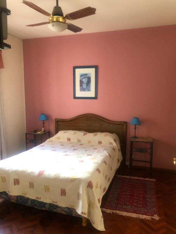 1 dormitorio con 1 cama y ventilador de techo en Corazón de Mendoza en Mendoza