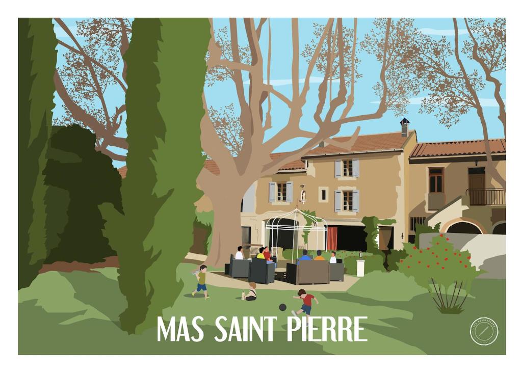 een poster van een huis met mensen ervoor bij Le Mas Saint Pierre - 10 personnes in Cabannes
