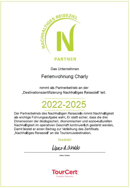 Certifikát, hodnocení, plakát nebo jiný dokument vystavený v ubytování Ferienwohnung Charly