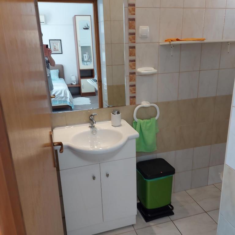 a bathroom with a sink and a mirror at Jasmina in Senj