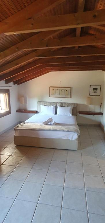 1 dormitorio con 1 cama grande en una habitación en nikol villa elani, en Siviri