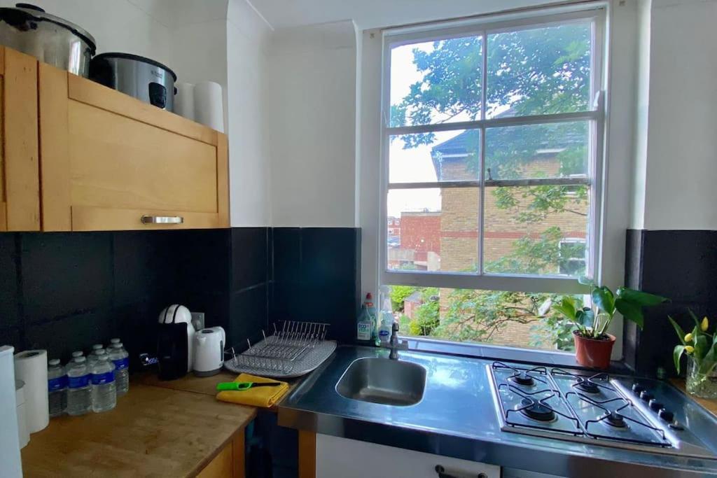 ロンドンにある2 Bedroom Flat in Camberwell Green - Central Location with excellent connections to tourist attractions and main London airportsのキッチン(シンク付)、窓