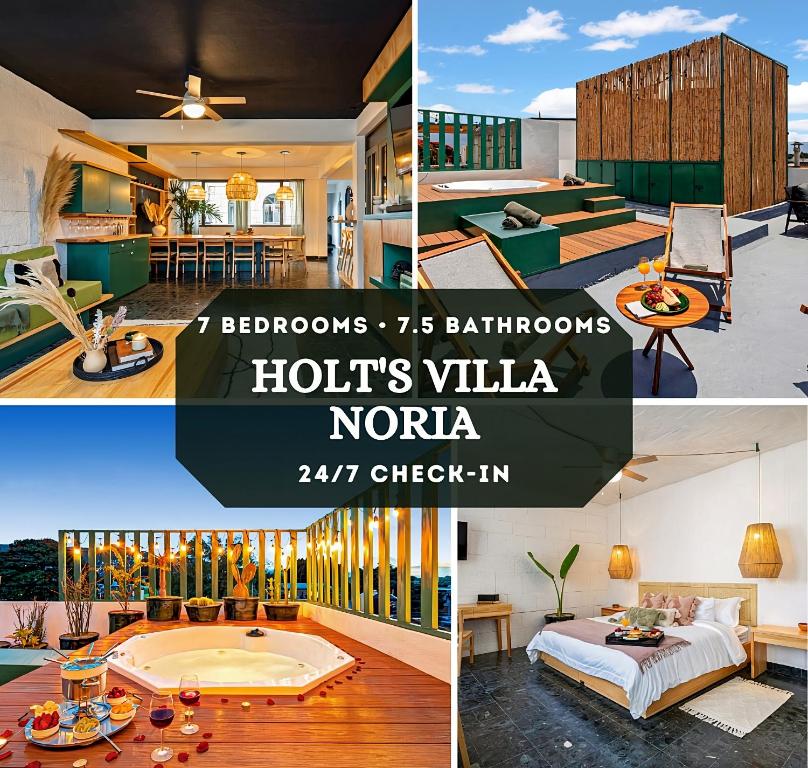 瓦哈卡德華雷斯的住宿－HOLT - Villa Noria - La Casa del Barro Verde，一张相串的酒店客房图片,里面设有浴缸