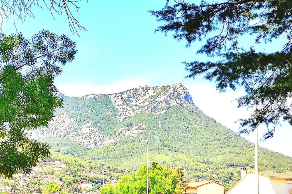 Une montagne au loin avec une ville et des arbres dans l'établissement Grand bas de villa au calme faux 3 pièces de 63 m, à La Valette-du-Var