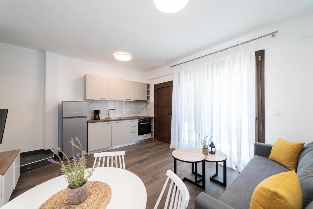 Kuchyň nebo kuchyňský kout v ubytování Argilos & Argilos Deluxe Residential Complexes