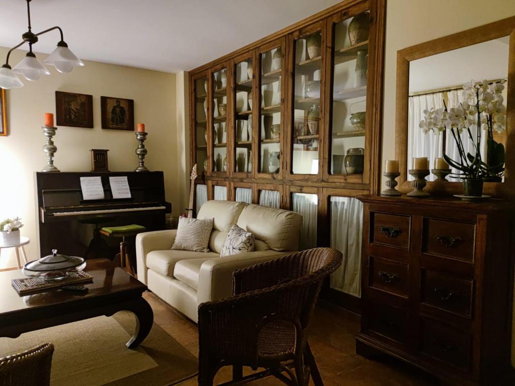 納維亞的住宿－Las Casonas de Avellaneda，带沙发和钢琴的客厅