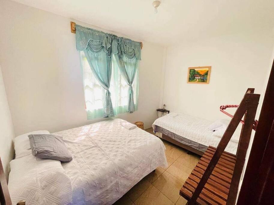 - une chambre avec 2 lits et une fenêtre dans l'établissement Apartamentos Jasmin, à San Pedro de la Laguna