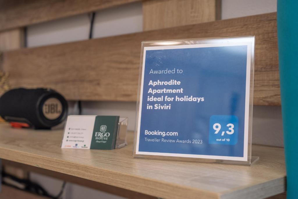 Certifikát, hodnocení, plakát nebo jiný dokument vystavený v ubytování Aphrodite Apartment ideal for holidays in Siviri