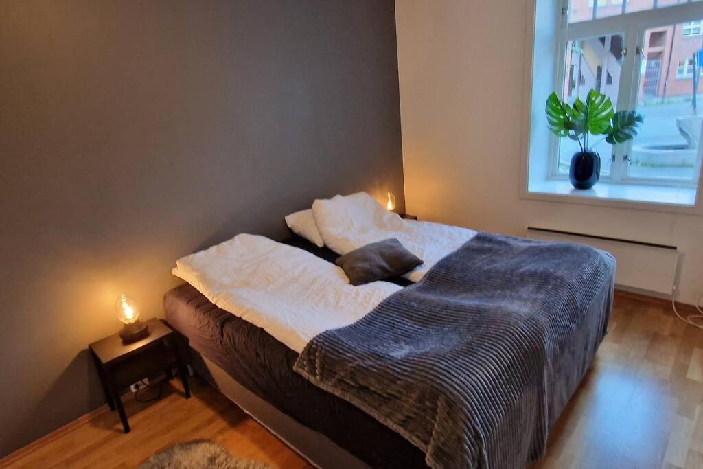 Postel nebo postele na pokoji v ubytování Leilighet sentralt i Trondheim
