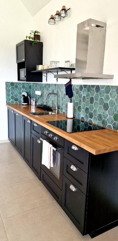 Kuchyň nebo kuchyňský kout v ubytování Bambusz apartman