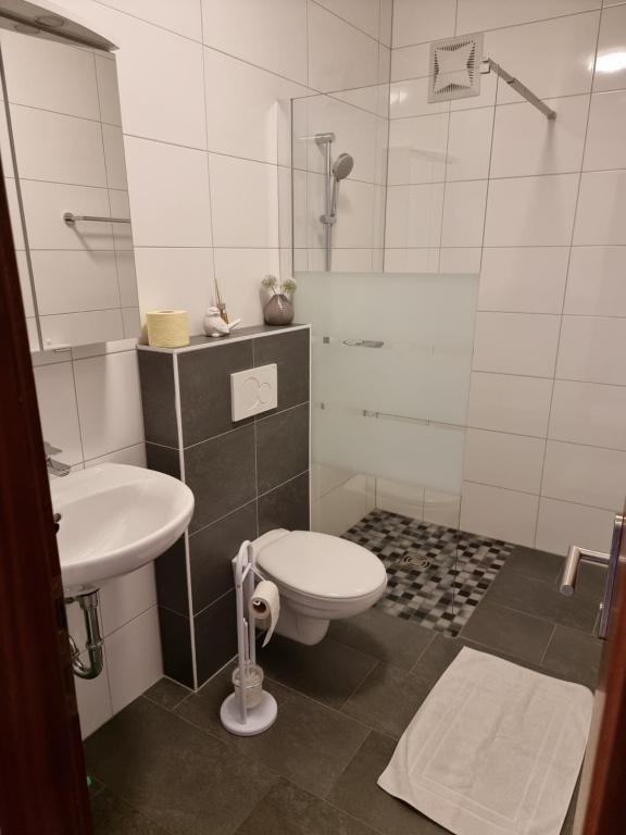 ein Bad mit einem WC und einem Waschbecken in der Unterkunft Gästehaus Rettl in Lavamünd