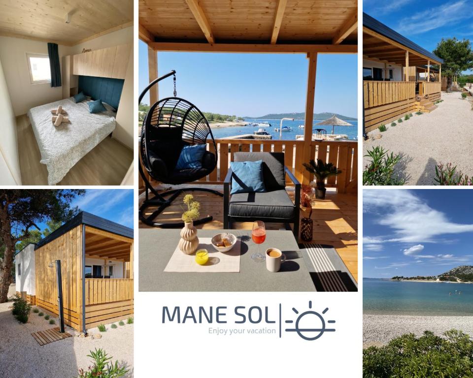 a collage of pictures of a house with a patio at Beach House Mane Sol - Perfect Seafront House For Relaxing Holidays in Drage