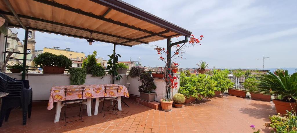 ナポリにあるCasa Anteaの植物のあるバルコニー(テーブル、椅子付)