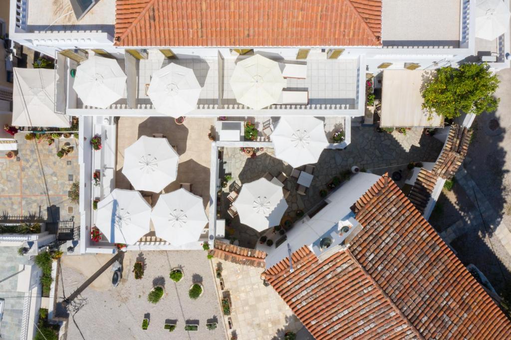 an overhead view of a building with white roofs at Villa Kalomira in Spetses