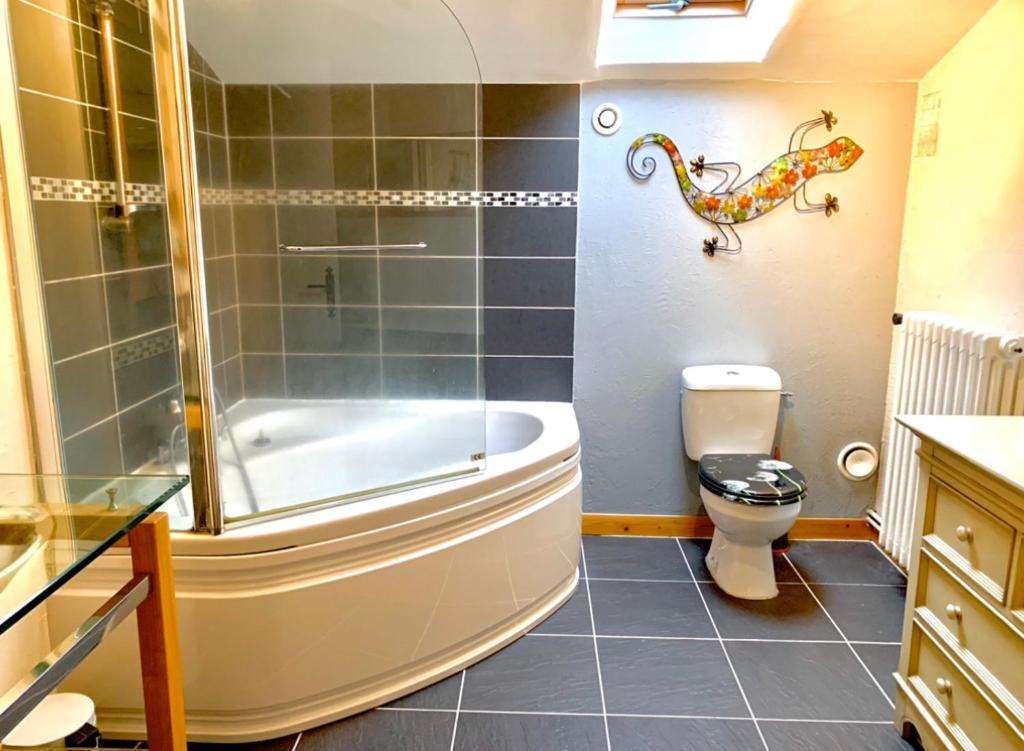 une salle de bain avec baignoire et toilettes dans l'établissement Appartement rénové 80 m2, à Foix