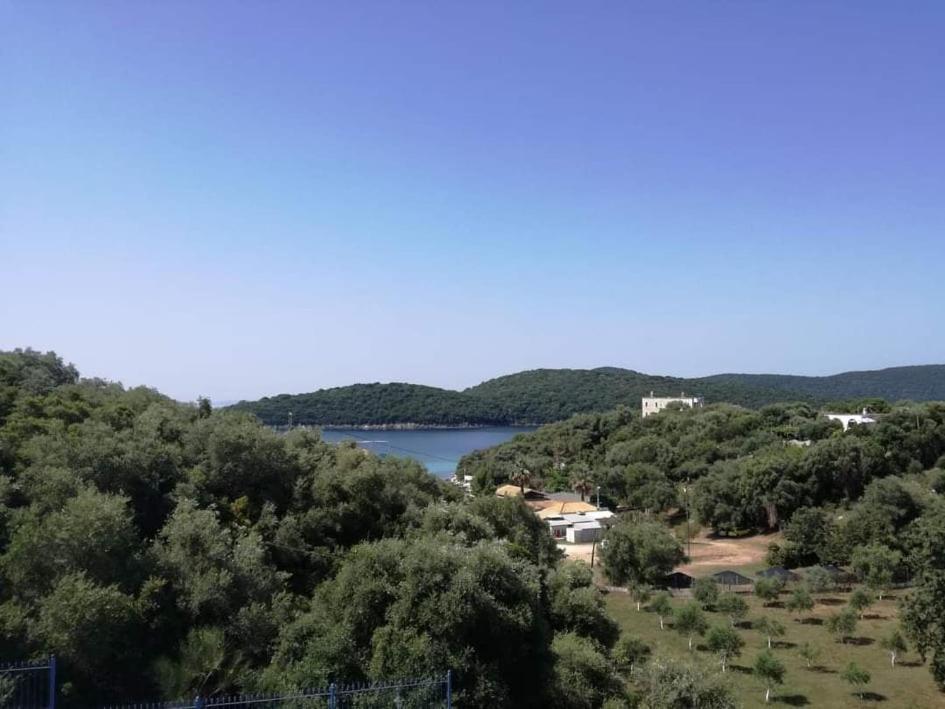 a view of a lake from a hill with trees at Villa Rodanthi Sivota in Syvota