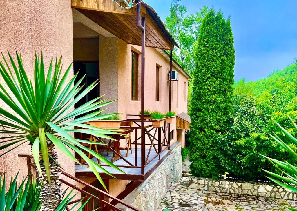 una casa con un balcón con una planta al lado en Ojakh Resort en Ijevan