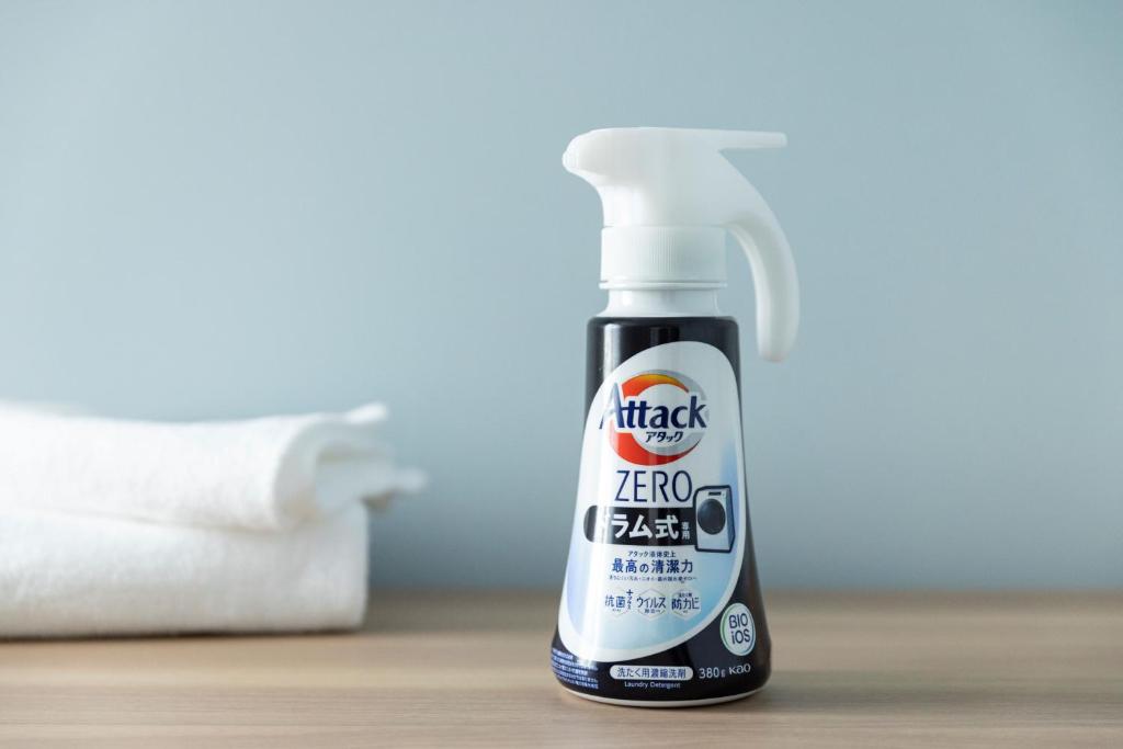 a bottle of zero fuss aerosol cleaner on a table at Tokyu Stay Kamata - Tokyo Haneda in Tokyo