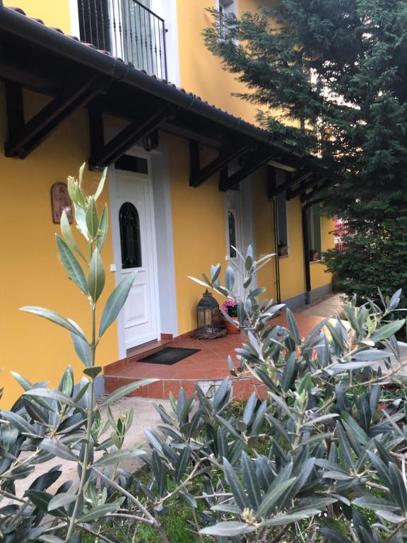 a front porch of a house with plants at Villa Toscana in Hajdúszoboszló