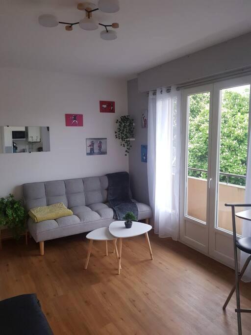 a living room with a couch and a table at Le studio du quai in Charleville-Mézières