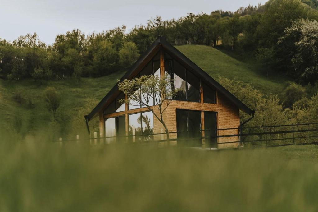a house with a grassy hill behind it at Stuf by NorAtlas Heritage - Adults Only in Buzău
