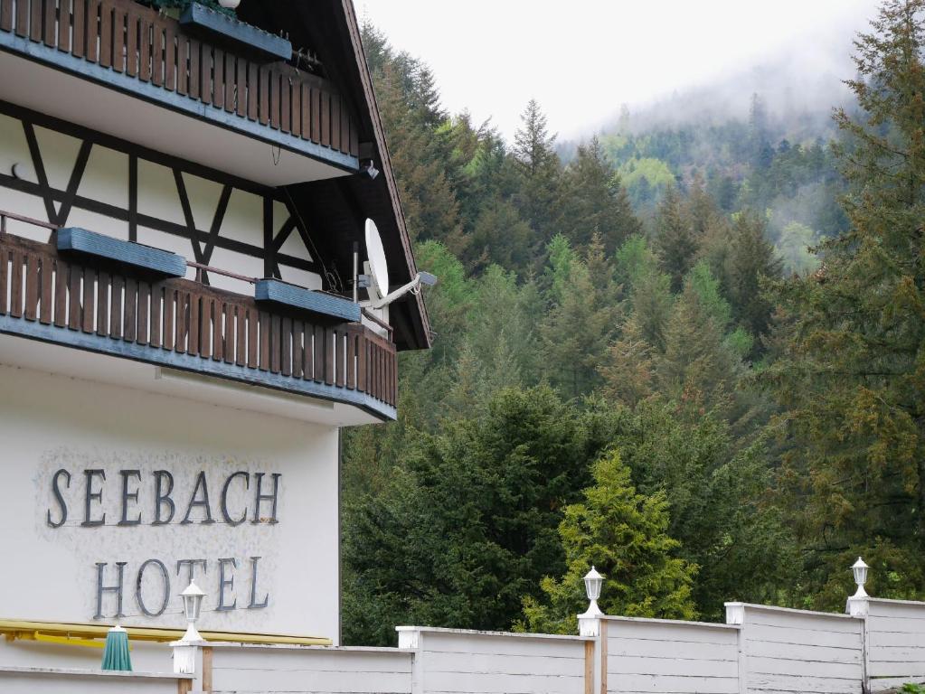 ゼーバハにあるSeebach-Hotelのsebakホテルと書かれた看板を持つホテル