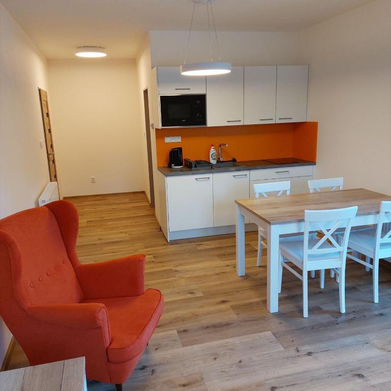 Kuchyň nebo kuchyňský kout v ubytování Apartmány Phlora