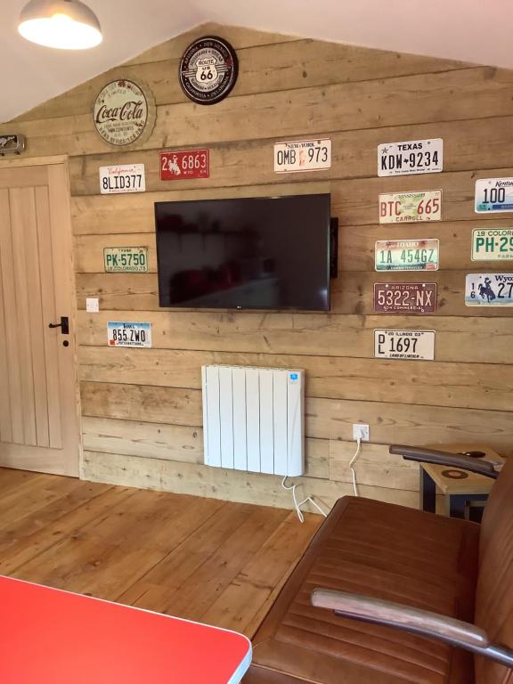 TV a/nebo společenská místnost v ubytování Oak ridge cabin