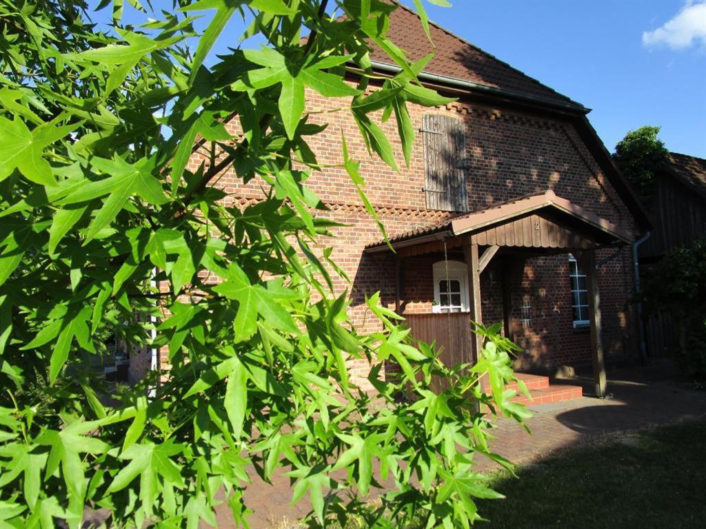 a brick house with a tree in front of it at Ferienwohnung Hartmann in Hermannsburg