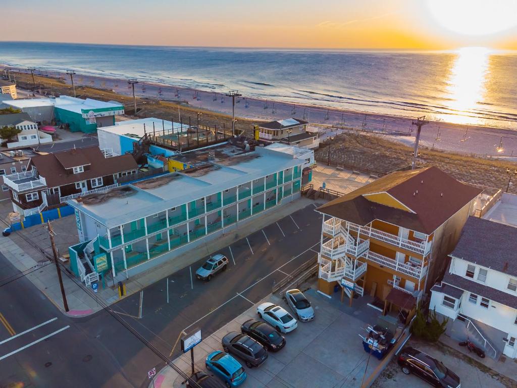 an overhead view of a city with the beach at Boardwalk Sand & Surf Beach Hotel Oceanfront in Seaside Heights