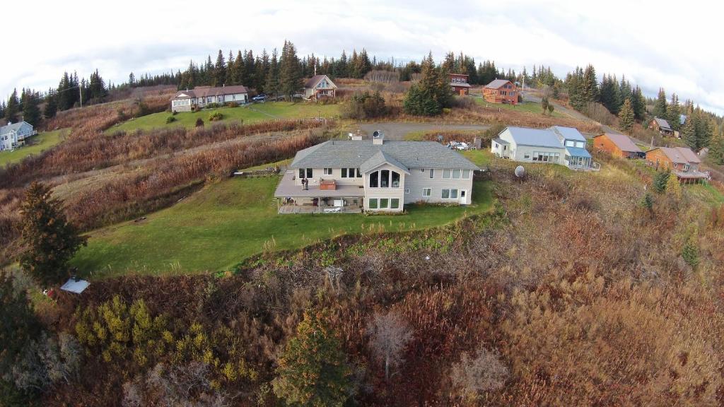an aerial view of a house on a hill at Aloha Alaska Vacation Rentals in Homer