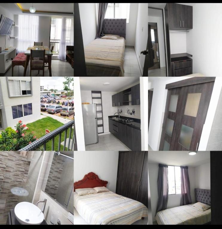 un collage de fotos de una habitación de hotel en Apartahotel, en Ibagué