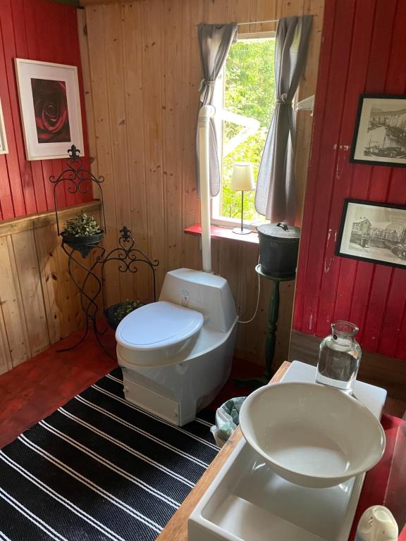 a bathroom with a toilet and a sink at Stabbur Steinbekken, back to basic primitive overnight in Eidsvoll