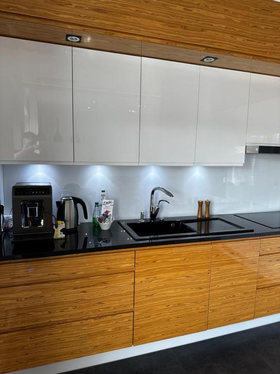 Kuchyňa alebo kuchynka v ubytovaní OLIMPIC Apartament Klimatyzacja Garaż Winda Suwałki