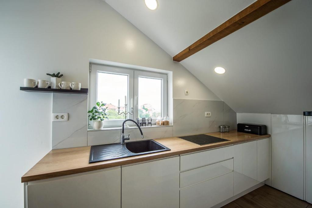 Kuchyň nebo kuchyňský kout v ubytování Apartman I & J
