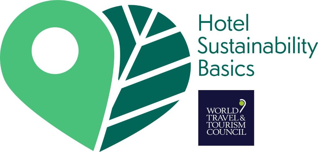 a heart with the words hotel sustainability basics and world travel tourism council at prizeotel Hannover-City in Hannover