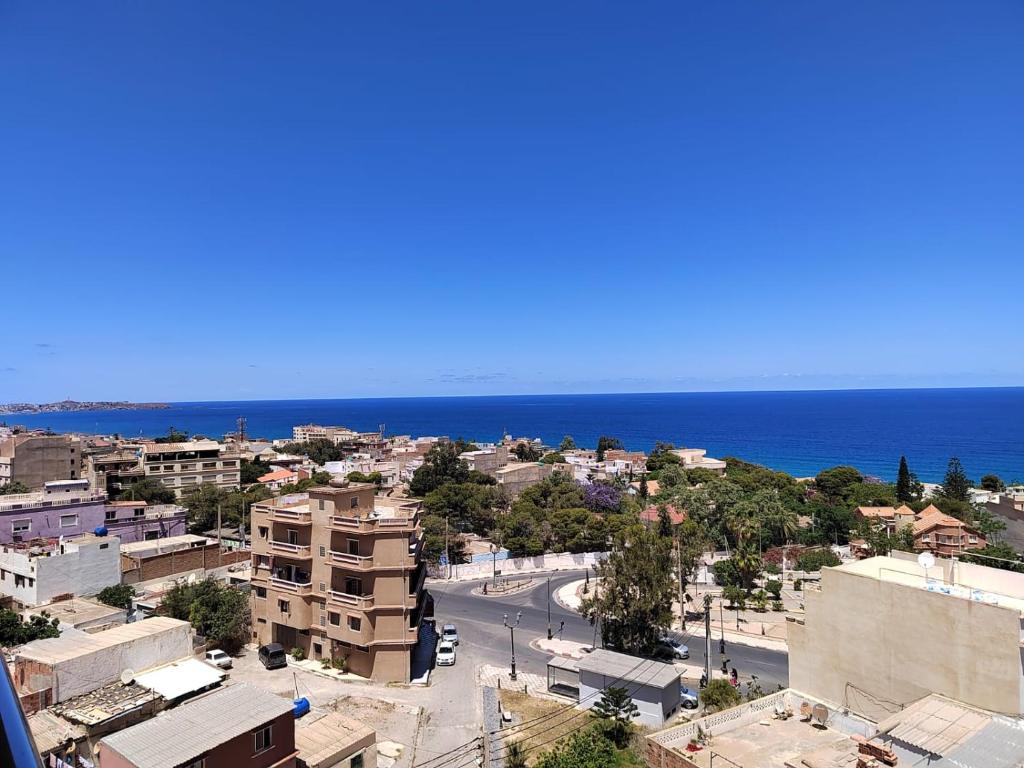 an aerial view of a city with the ocean at La belle vue in Bouisseville