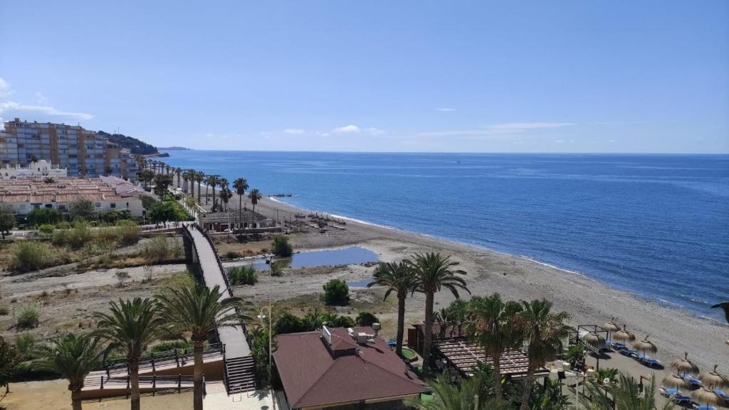 vista su una spiaggia con palme e sull'oceano di VISTA PLAYA a Algarrobo-Costa