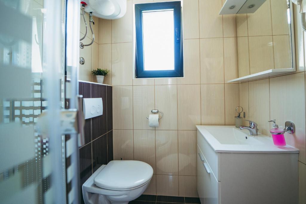 Koupelna v ubytování Family friendly apartments with a swimming pool Promajna, Makarska - 6849