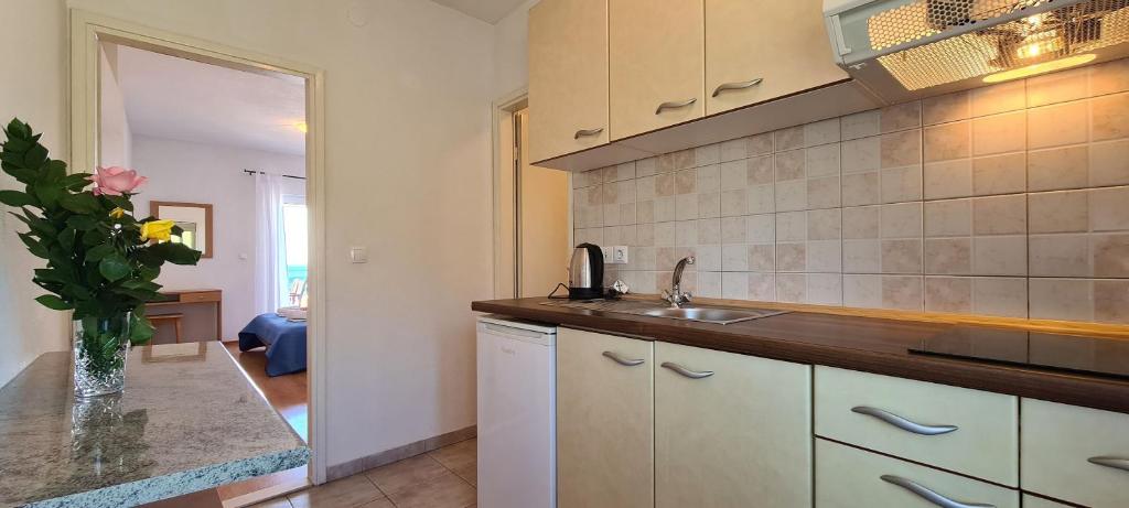 a kitchen with a sink and a counter top at Apartments Ana i Ante Punta in Milna