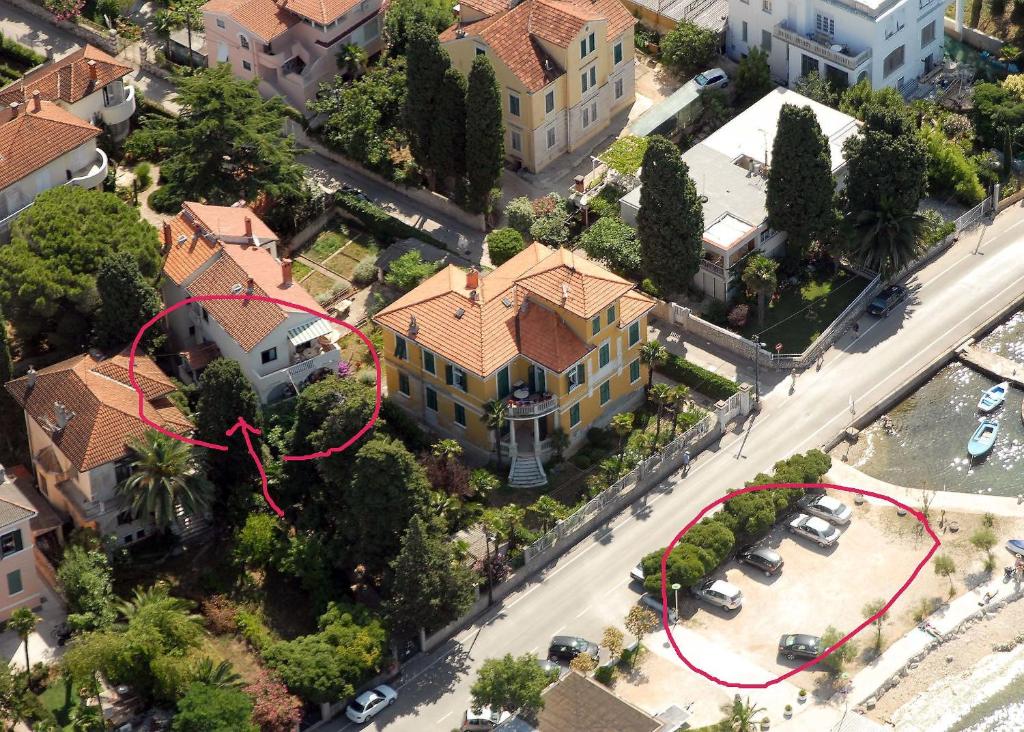 an aerial view of a house in a city at Secret Garden in Zadar