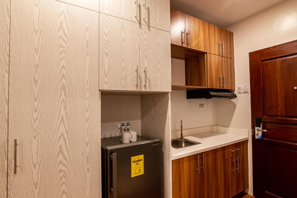 Kuchyň nebo kuchyňský kout v ubytování Kiwi Hotel
