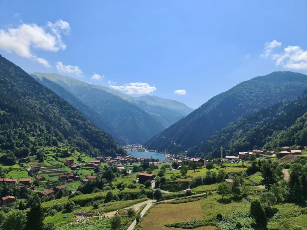 a village in a valley in the mountains at Erkonak Pansiyon in Uzungöl