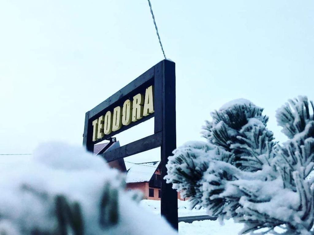 Ein Schild, auf dem steht Fonda im Schnee. in der Unterkunft Casa Teodora Rânca in Ranca